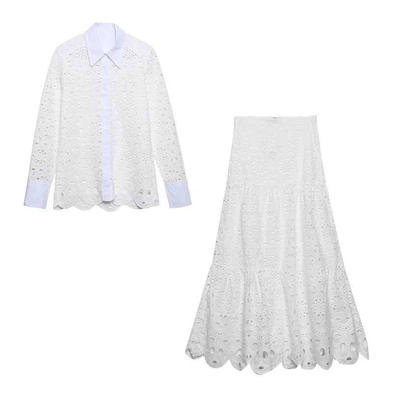 European and American French Women's Fashion Hollow Embroidered Shirt Set 4786052 2731051