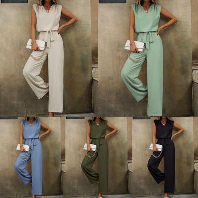 Summer 2025 American Beauty Sleeveless V-Neck Top + Drawstring Wide-Leg Pants Casual Set