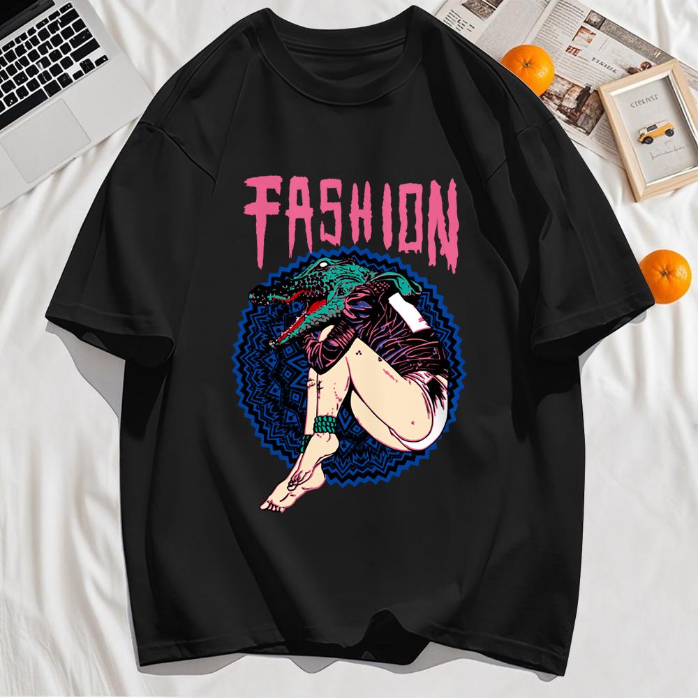 Fashion Killer Croc Printing T Shirt Men Cotton Loose T-Shirts Casual Crewneck Streetwear Comfortable Summer Short Sleeve