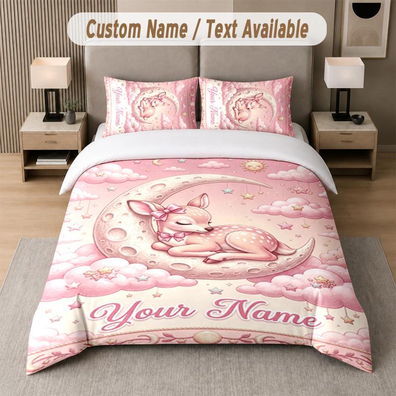 Space Cosmic Theme Custom Text Or Name 3Pcs Bedding Set 1 Flat Sheet & 2 Pillowcases Personalized Home Bedding