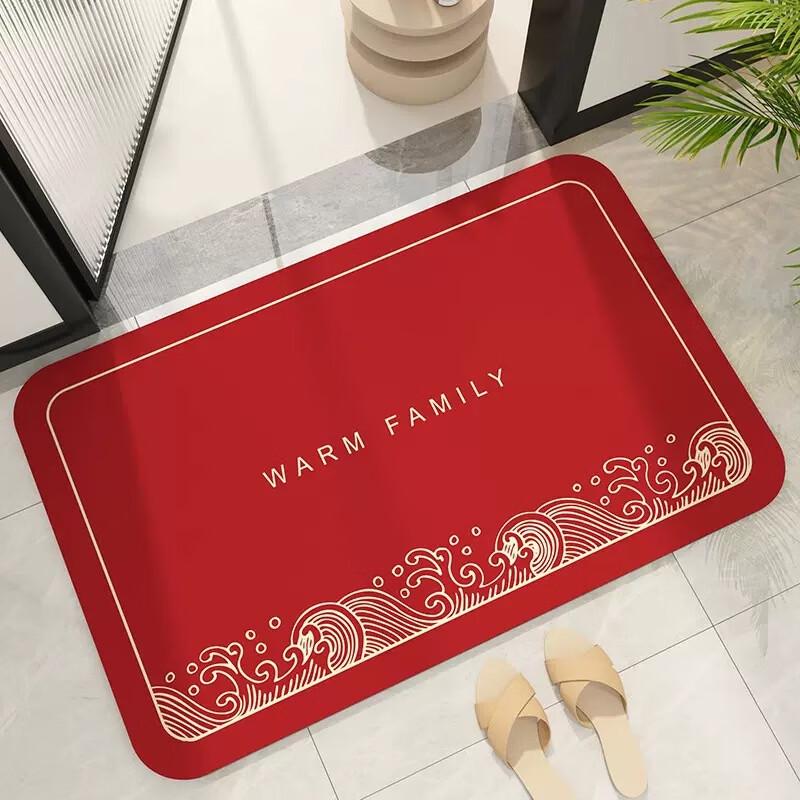 Red Absorbent Bathroom Door Mat