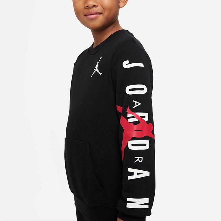 Jordan Logo Print Crew Neck Pullover Long Sleeve Sweatshirt Kids sweatshirt Black DV0870-010