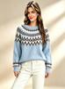 2026 Autumn and Winter Retro Fair Island Jacquard Crew Neck Sweater Women's Loose Lazy Soft Waxy Knitted Sweater Jumper