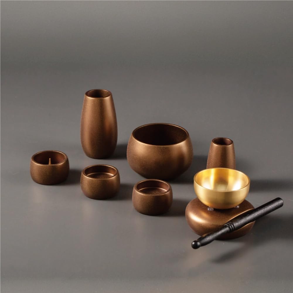 

Regulus Buddhist Altar Set, 9 Buddhist Altar Accessories, 2.5-inch, with Orin (Buddhist Bell), Modern and Stylish, Includes Incense Burner, Flower