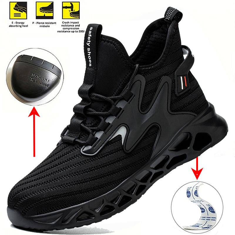Men'S Steel Toe Work Boots Lightweight Safety Shoes - Anti-Smash Anti-Puncture Breathable Construction Workwear Extra Wide Shoes