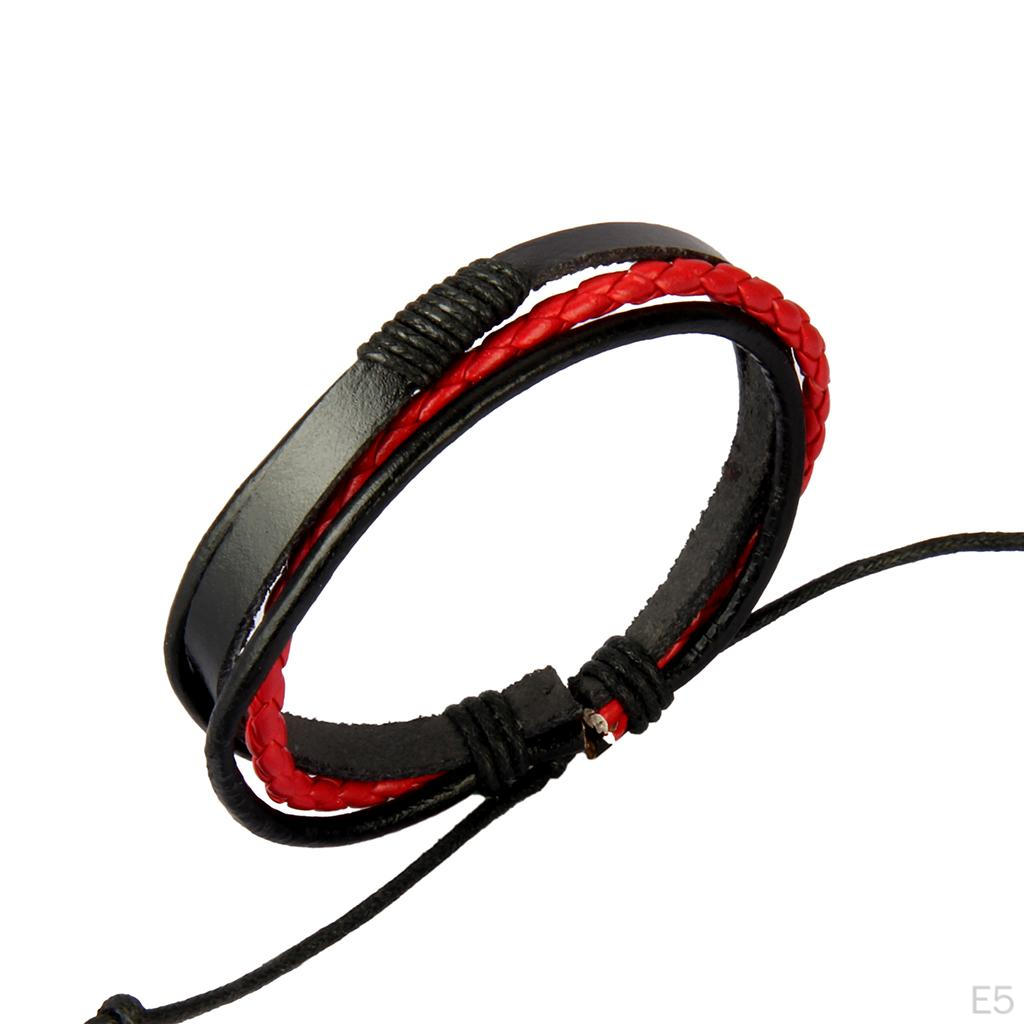 Women Multi Strand String Pull Tie Bracelet Braided PU Leather