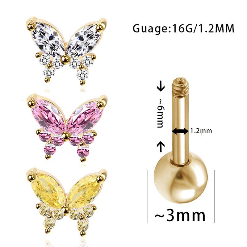 

1 шт. серьги-бабочки с цирконием для женщин, серьги с ушной костью, ногтями, хрящами, спиральные S