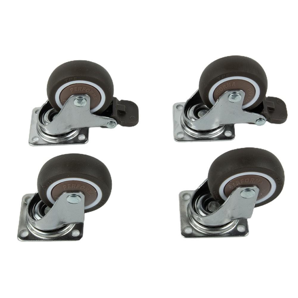 Set of 4 Heavy Duty Swivel Casters with Brakes Top Plate TPR Wheels 2inch