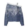 Women's And Winter Long Sleeved Single Shoulder Strap Printed Pullover Top