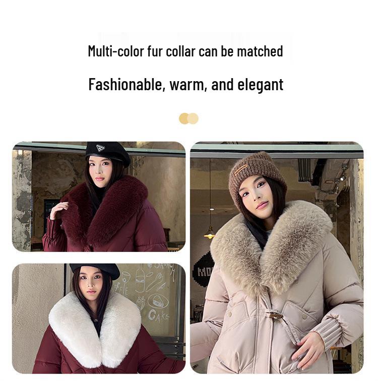 Women's Short Winter Jacket with Thick Fur Collar - European and American Style, Warm and Anti-Fur Design