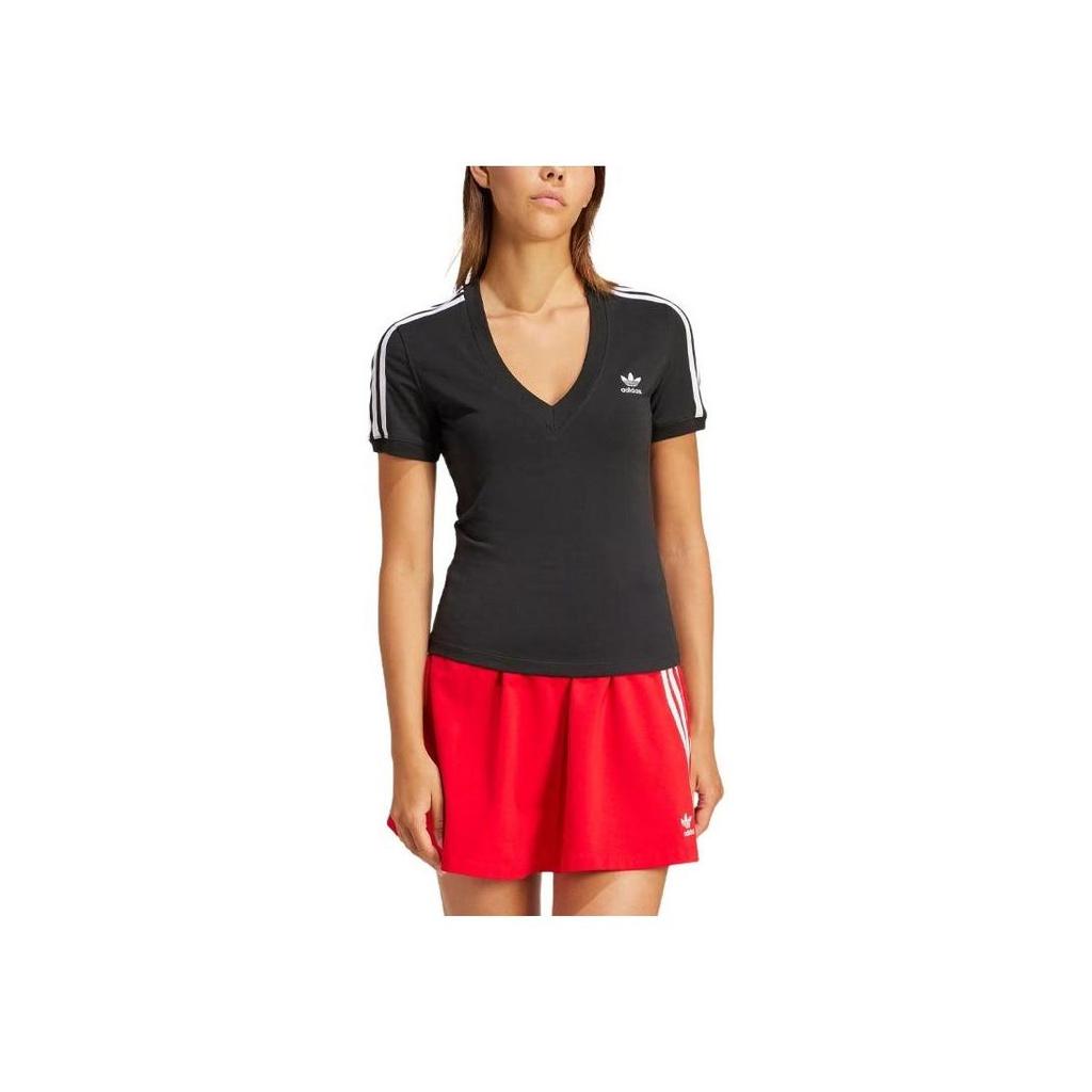 adidas Originals Camiseta de Cuello en V Color Block Ajustada para Mujer Tops Negro IU2416
