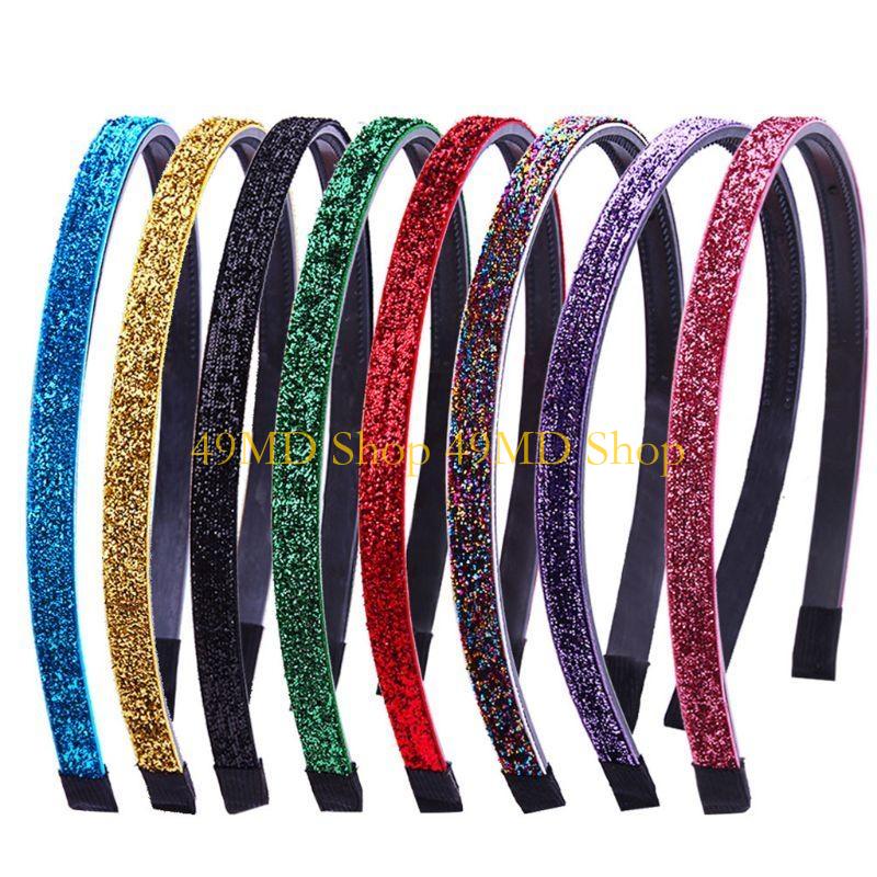49MD 8Pcs Women Girls Rainbow Colorful Thin Headband Glitter Sequins Non-Slip Teeth Hair Hoop Festival Party Headdress Gifts
