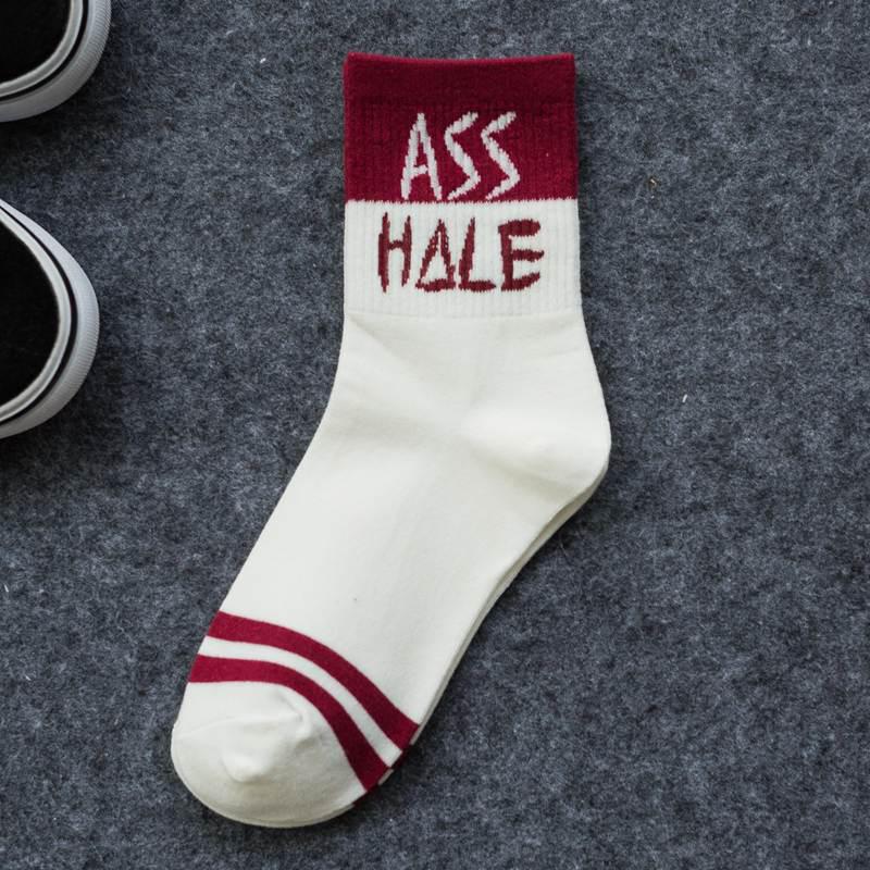 Fashion Men Women Cool Letter Print Funny Design Cotton Black Red Casual Socks