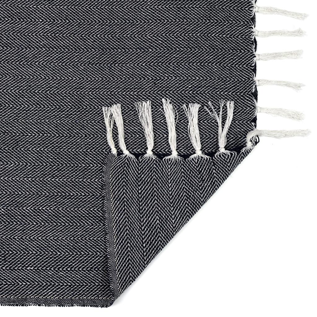 Les Trésors De Lily [A3528] – Marineblauer „Boho“-Jacquard-Überwurf aus Baumwolle – 120 x 150 cm