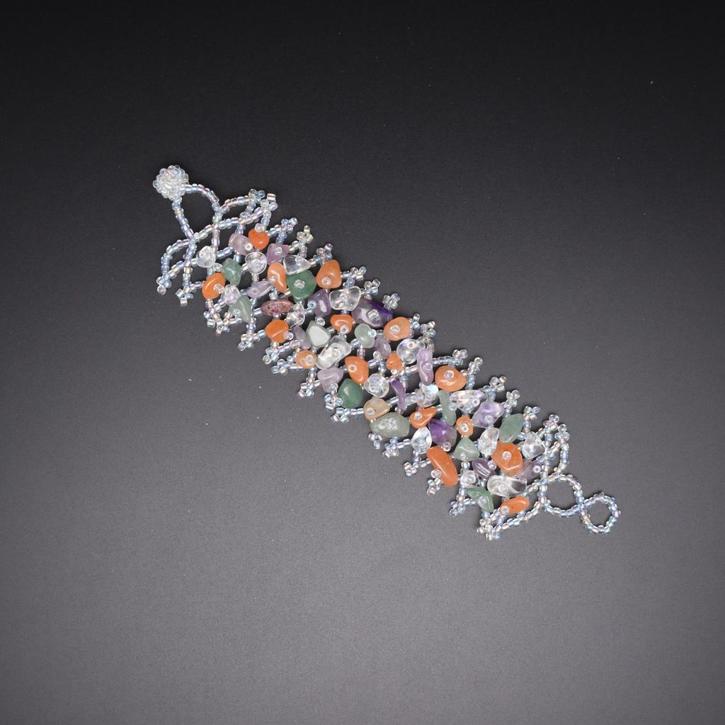 Ethnic Style Colorful Natural Stone Hollow Bracelet Handmade Bead Bohemian Hollow Rice Bead Crushed Stone Bracelet
