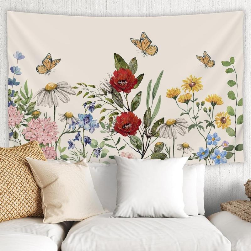 Vintage Floral Tapestry Spring Wildflower Wall Hanging Blanket Nature Botanical Decorative Tapestry For Home Bedroom Living Room