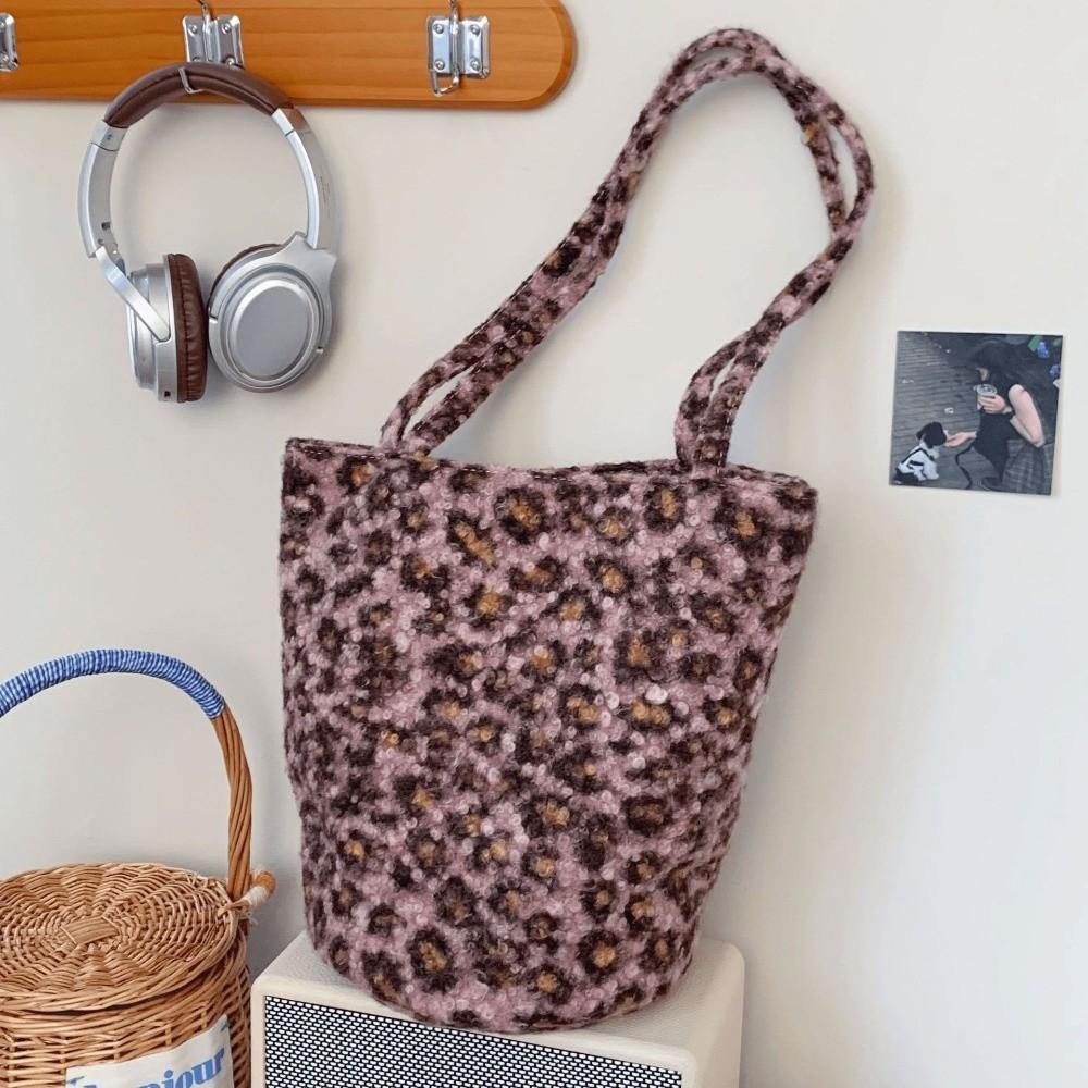Double-sided Use Korean Leopard Shopping Bag Leopard Print Storage Shoulder Bag  Girl