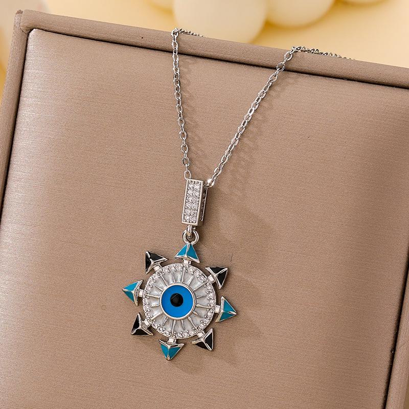 Women's Titanium Steel Blue Evil Eye Pendant Necklace - Light Luxury Clavicle Chain Jewelry
