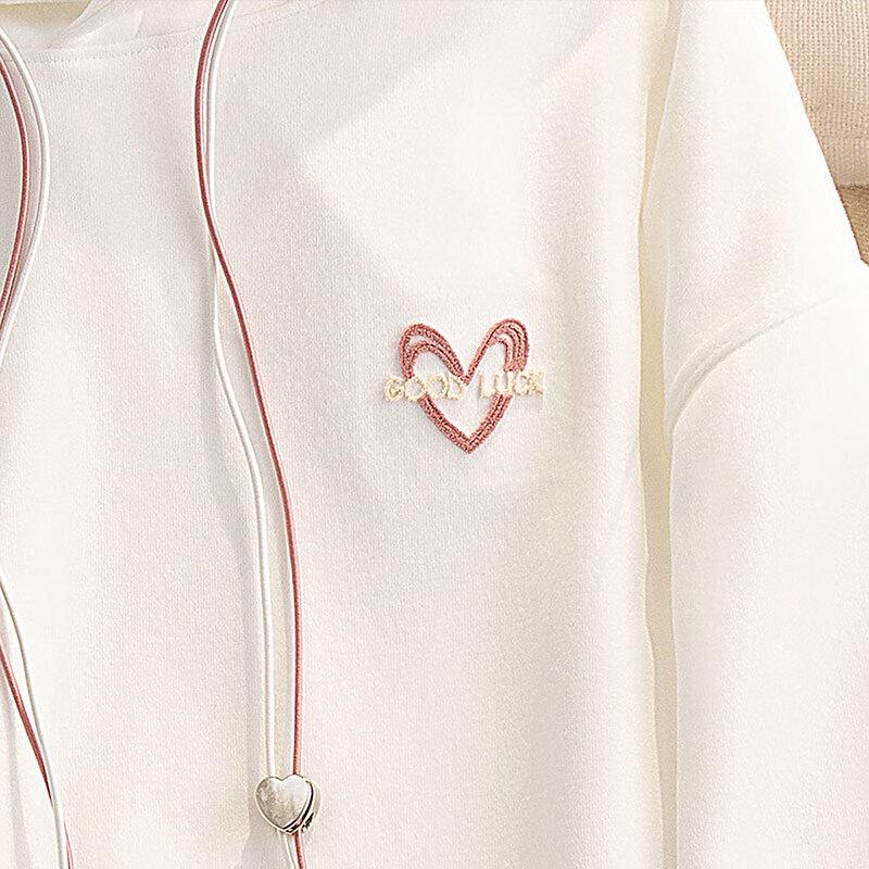 Women's Academic Style Heart Pattern Hooded Sweatshirt