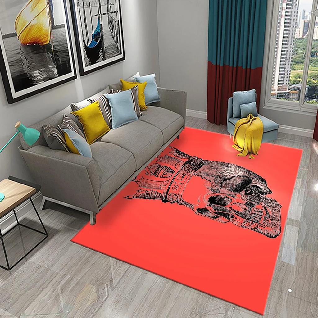 3D Luxury Skull Crown Carpet Living Room Bedroom Kids Crawling Decor Floor Rug Bathroom Kitchen Entrance Non-Slip