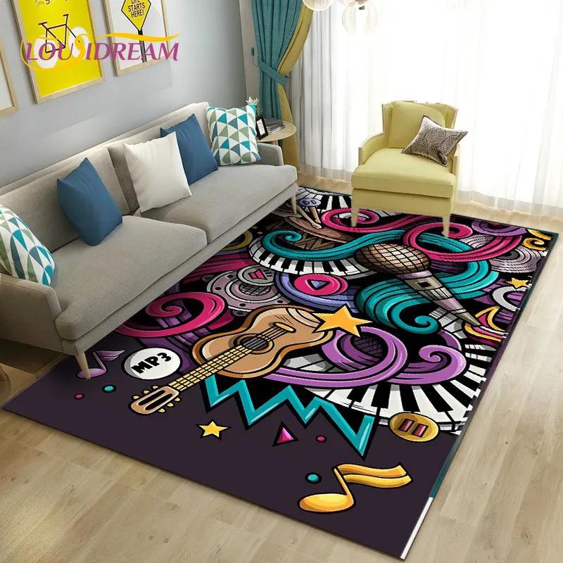 Alfombra grande con notas musicales hermosas en 3D, alfombra para sala de estar, dormitorio, sofá, decoración de cocina, alfombra antideslizante para juegos de niños