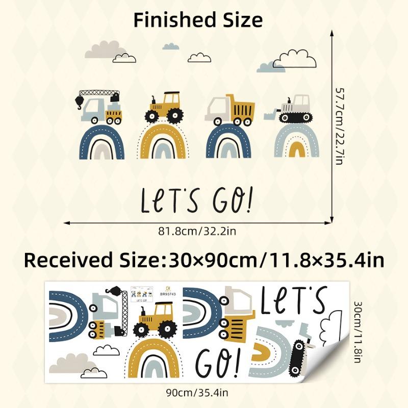 Cartoon INS Cute Engineering Vehicle Road Rainbow Wall Sticker for Kids Room Kindergarten Decor