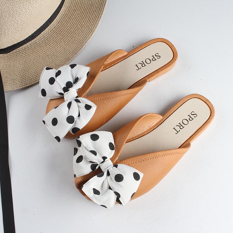 Yuzhihao Women s Polka Dot Bow Sandals - Summer Flat Bottom Closed-Toe Slippers 37