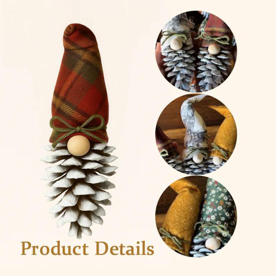 Vánoční ozdoby trpaslíka z borové šišky, ručně vyráběné, podzimní, zimní, na Díkůvzdání, soška trpaslíka z borové šišky, na krb, patrový tác, polici, stolní dekorace