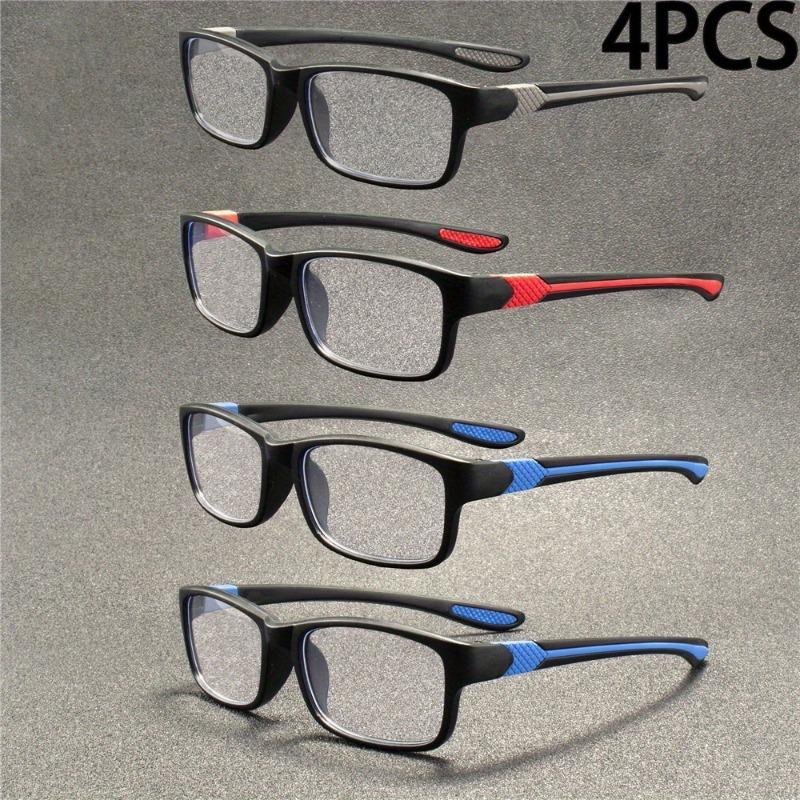 4 Pairs of Sports Reading Glasses Blue Light Blocking Full Frame Square Red and Blue Accents Eyewear