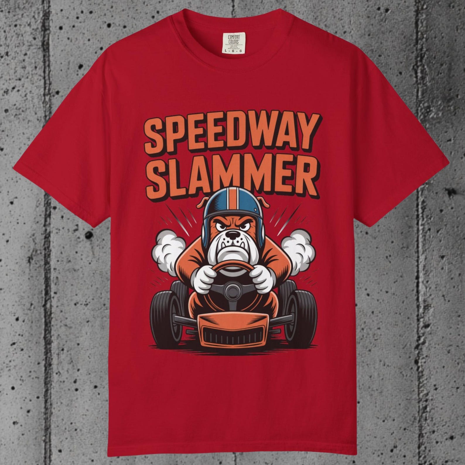 Speedway Slammer Bulldog Racing Tee: Go-Kart Motorsport Fan T-Shirt S