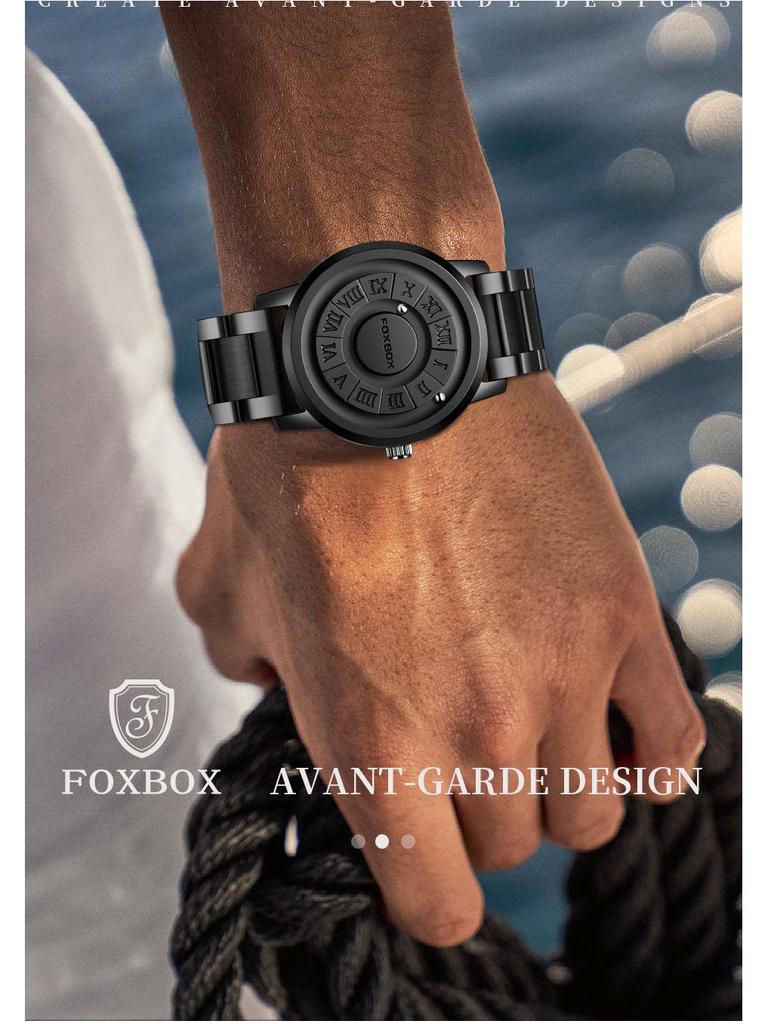 FOXBOX/Lige Magnetic Levitation Men's Watch - Black Tech Creative Concept.