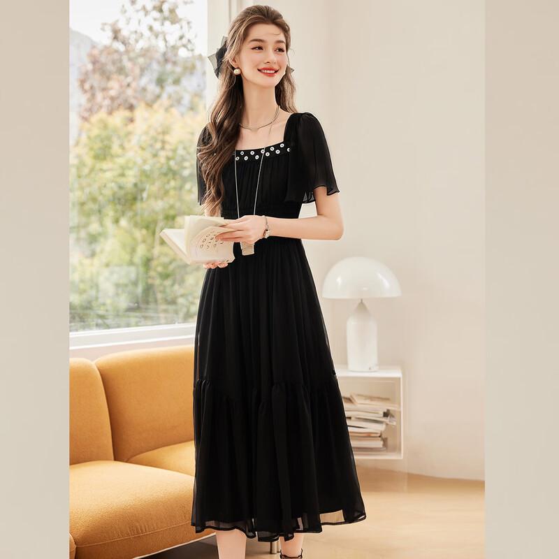 Bailuyu Elegant Square Collar Ruffle Sleeve Maxi Dress M