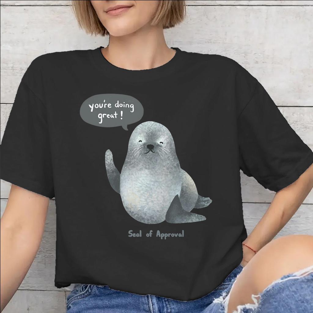 Graphic Printed Seal Of Approval T Shirt For Unisex 100 Cotton Tshirts Short Sleeve Tops