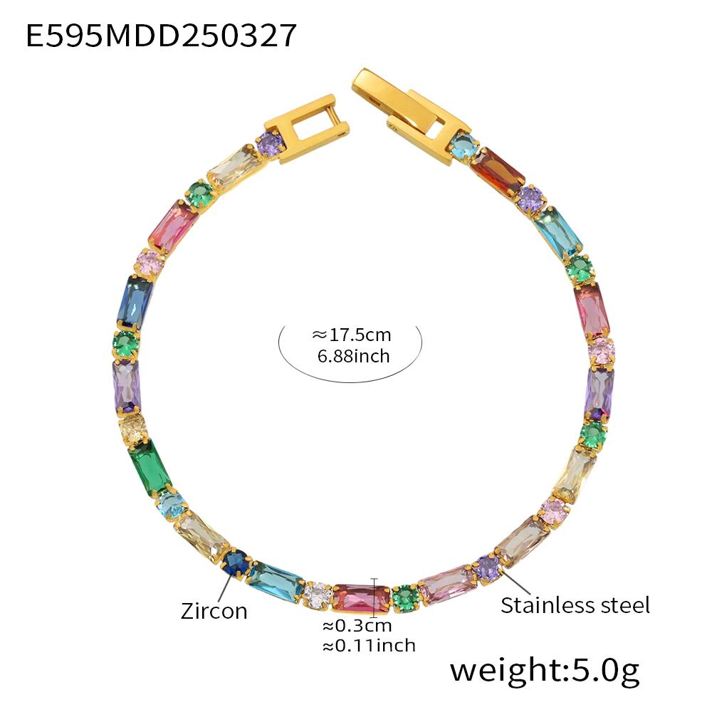 316 Stainless Steel Gold-Plated Luxury Bangle for Women Fashion Square Round Colorful Zirconia Bracelet Female Charms Zircon