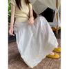 Qooth Women A Line Embroidery Flower Ruffle Skirt Wide Hem Mid Length Elastic Waist Casual Skirt QT2668