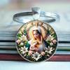 Glass Pendant Keychain With Image Of A Devout Believer Under The