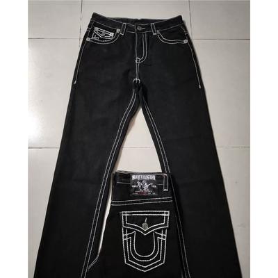 Retro Harajuku Jeans mit hoher Taille und geradem Bein und weitem Bein, modische 2000er-Jahre-Stickerei, lässige Hip-Hop-Street-Goth-Jeans