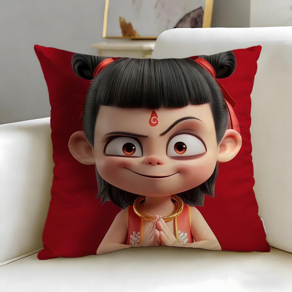 classic animated character Nezha Cushion Cover Soft & Easy-Wash Pillow Case – Versatile for Couch, Bed, Travel and Office