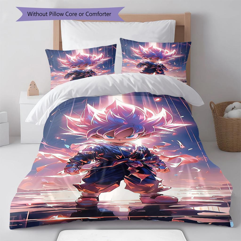 Son Goku Muster Bettwäsche, Steppbett Set Bettbezug Kissenbezug Zuhause Geburtstagsgeschenk (1 Bettbezug + 2 Kissenbezüge, ohne Füllung)