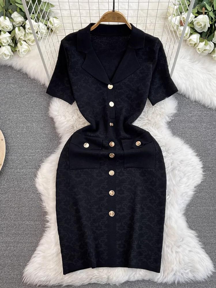 

Літні жіночі брендові дизайнерські вінтажні жаккардові в’язані светри-сукні-футляри з квітами та кишенями One Size чорний