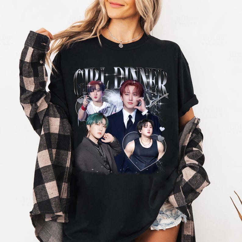 Girl Dinner Changbin Stray Kids T-shirt, Vintage Fans Homage Tee Men Women Hip Hop Streetwear Oversized Tshirt Short Sleeve Casual Clothing