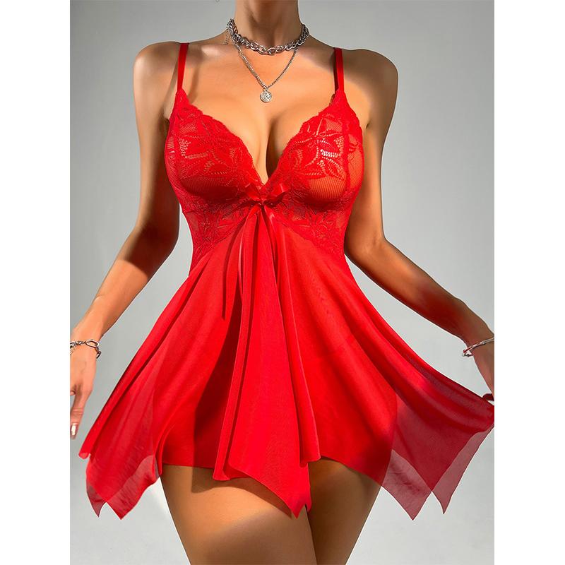 Transparent Crotchless Dress Women Sleepwear Nightgown Hot Deep V Temptation G-string Halter Lingerie Sex Babydoll Sexy Outfits