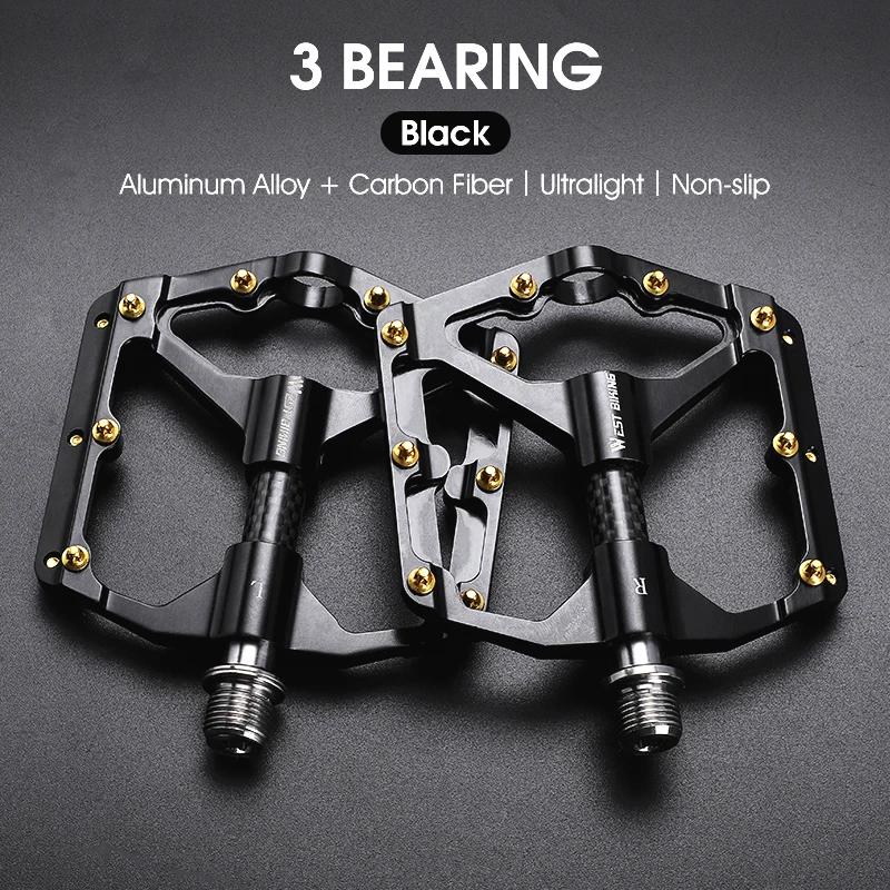 WEST BIKING Carbon Fiber Tube Bicycle Pedals MTB BMX Road Bike Cycling Footrest Lightweight CNC Aluminum Alloy 3 Bearings Pedal