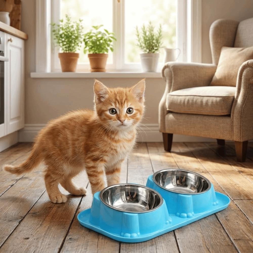 Anti-Overturning Stainless Steel Pet Bowl Oblique Mouth Pet Water Dispenser Puppy Feeding
