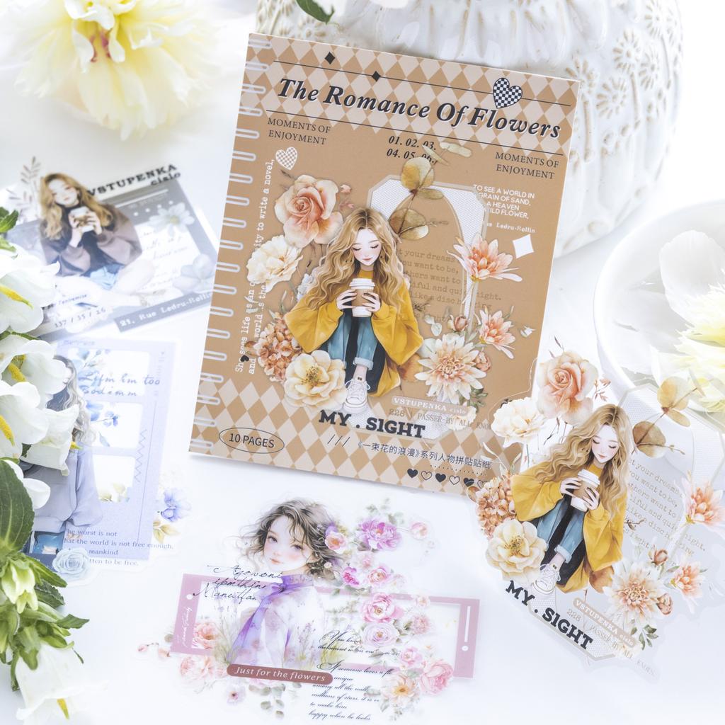 10 Pcs/Set PET Stickers Flower Girl Series Character Spring Background Sticker Romantic Large Diary Decoration Stickers Pack