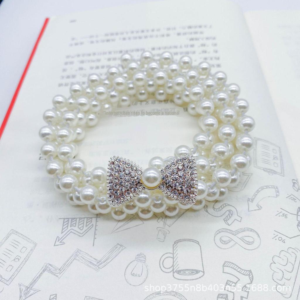 "Korean Style Rhinestone Pearl Waist Chain for Women – Fashionable, Sweet, Elastic Belt"