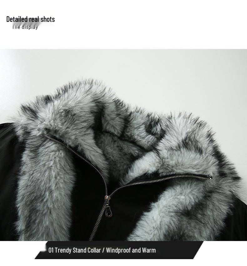 Polar Wolf King Men's Thick Fur Collar Cotton Jacket - Warm, Loose, Versatile, Trendy Coat