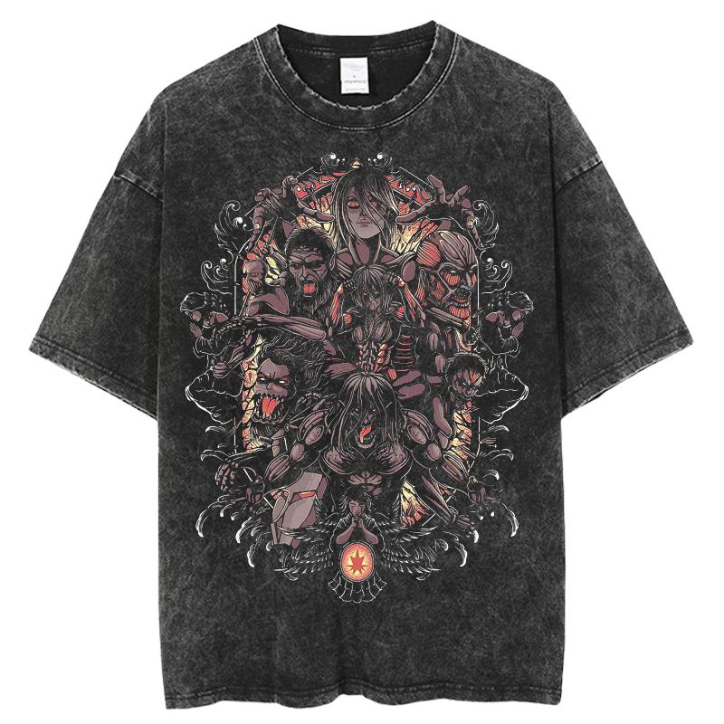 Anime Attack On Titan Eren Jaeger Print T Shirt Men Women T-shirts Washed Cotton Tee Y2k Harajuku Gothic Short Sleeve Tshirt Men