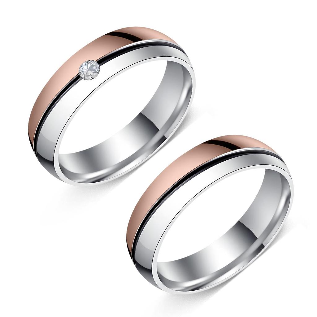 Anillos a juego para pareja japonesa y coreana: Acero Inoxidable con Diamantes Incrustados