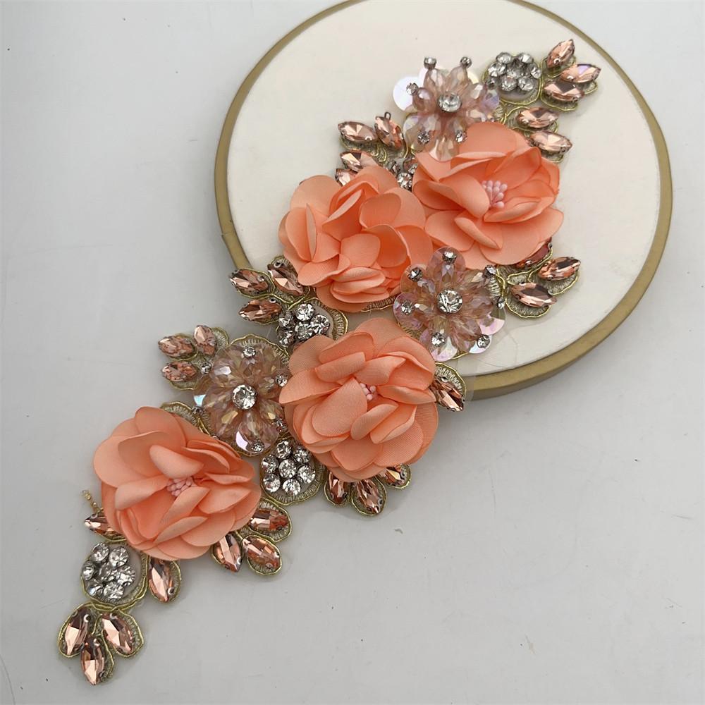 1PCS Handmade 3d sew on applique embroidery rhinestone flower patch for wedding dress